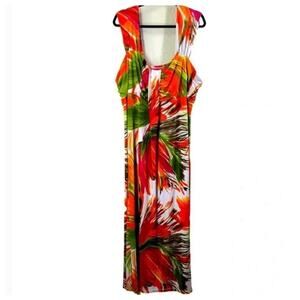 ATTITUDES by RENEE Women Round Neck Maxi MultiColor Abstract Floral Dress Size L
